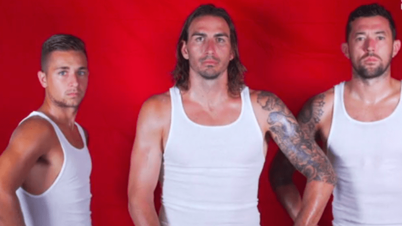 LA Galaxy players pose for oily photoshoot