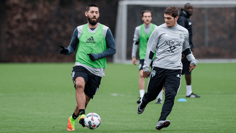 Clint Dempsey - Seattle Sounders - in training on day one of 2017 preseason