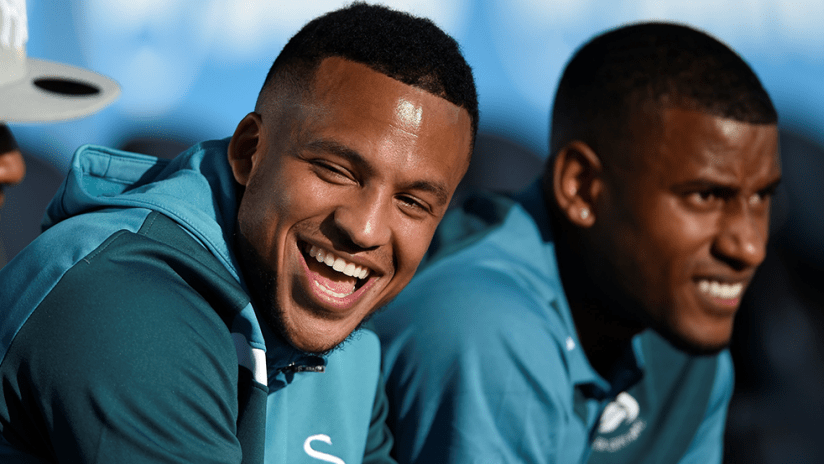 Martin Olsson - Swansea City - Laughing on the bench
