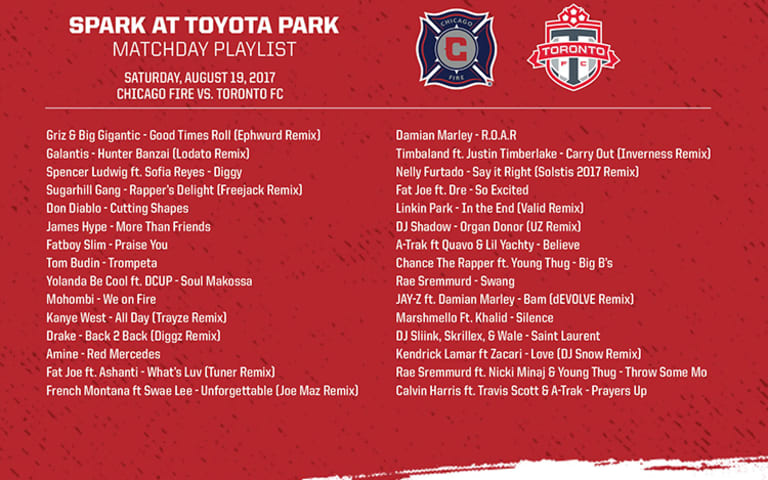 Spark at Toyota Park Matchday Playlist | #CHIvTOR | Saturday, August 19 -