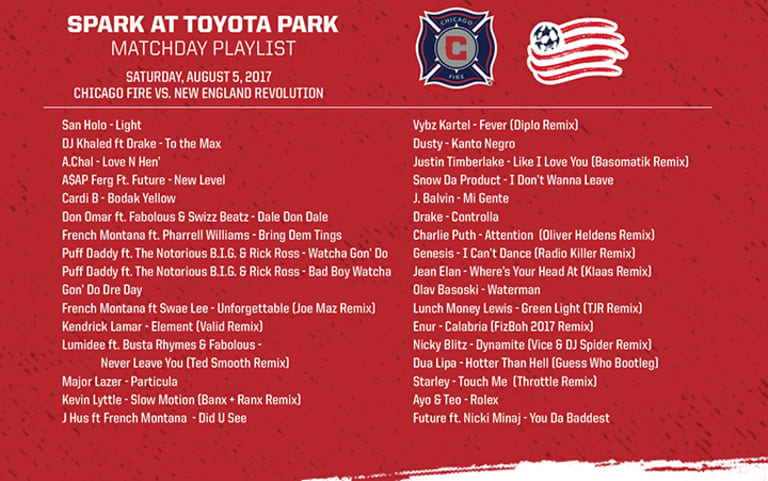 Spark at Toyota Park Matchday Playlist | #CHIvNE | Saturday, August 5 -