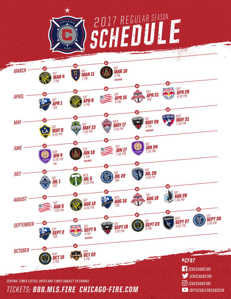 Chicago Fire Unveils 2017 MLS Regular Season Schedule -