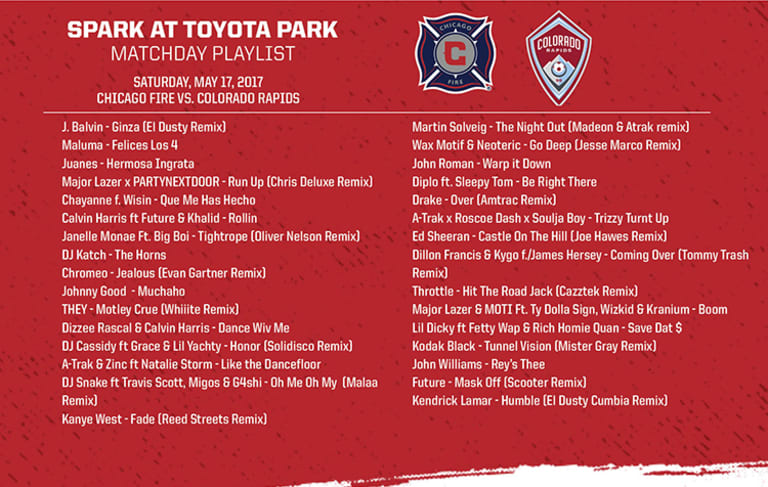 Spark at Toyota Park Matchday Playlist | #CHIvCOL | May 17 -