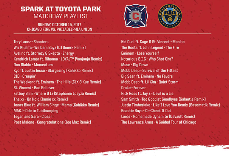 Spark at Toyota Park Matchday Playlist | #CHIvPHI | Oct. 15, 2017 -