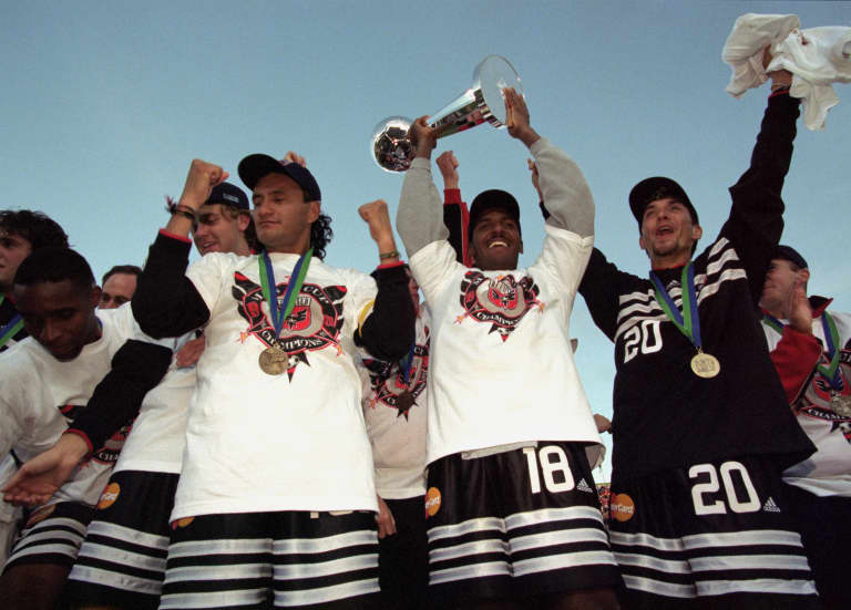 1999 MLS Cup Trophy Celebration - Marco Etcheverry, Carlos Llamosa and John Maessener