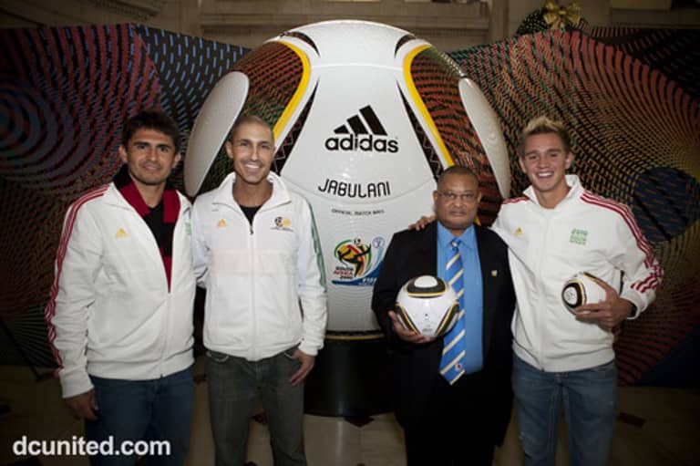 Photo of the Day: adidas unveils World Cup ball - Moreno, Ethan Zohn, Ambassador Welili Nhlap &amp; Holden