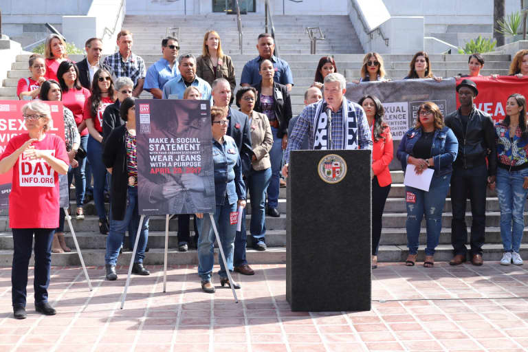 Girls’ Academy Director Kevin Hartman Joins Mayor Eric Garcetti to Speak Out Against Sexual Violence during Denim Day  -