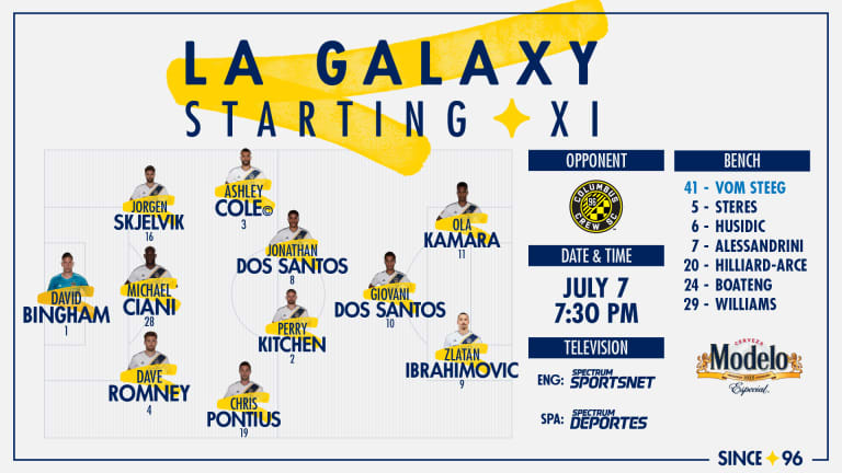 Starting XI presented by Modelo: LA Galaxy vs. Columbus Crew SC | July 7, 2018 -