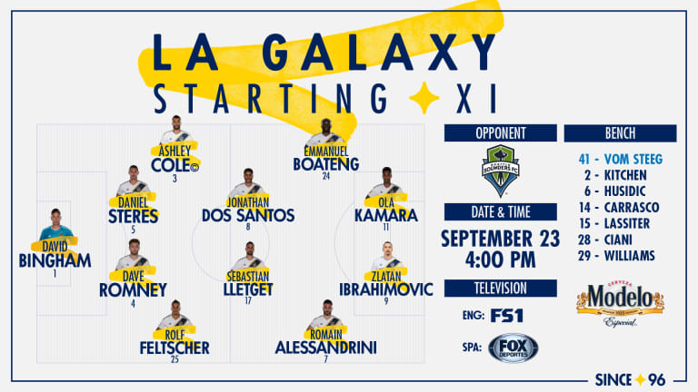 Starting XI presented by Modelo: LA Galaxy vs. Seattle Sounders | September 23, 2018 -