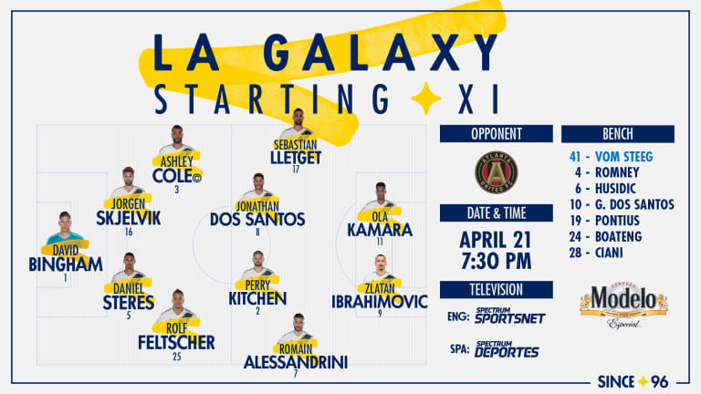 Starting XI presented by Modelo: LA Galaxy vs. Atlanta United  | April 21, 2018 -