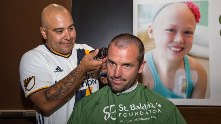 LA Galaxy president Chris Klein shaves head to support St. Baldrick's "Bald is Beautiful" campaign -