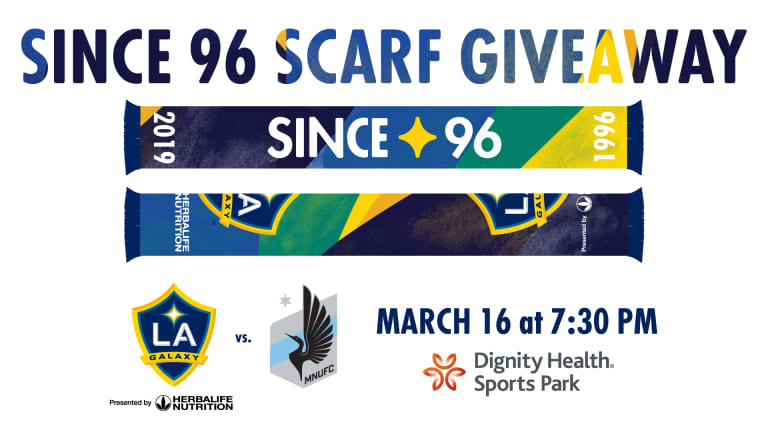 LA Galaxy to give away Since 96 scarves to the first 10,000 attendees of March 16 match vs. Minnesota United -