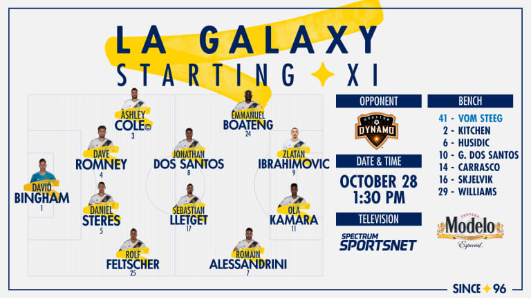 Starting XI presented by Modelo: LA Galaxy vs. Houston Dynamo | October 28, 2018 -