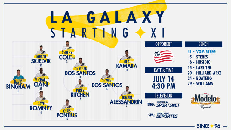 Starting XI presented by Modelo: New England Revolution vs. LA Galaxy | July 14, 2018 -