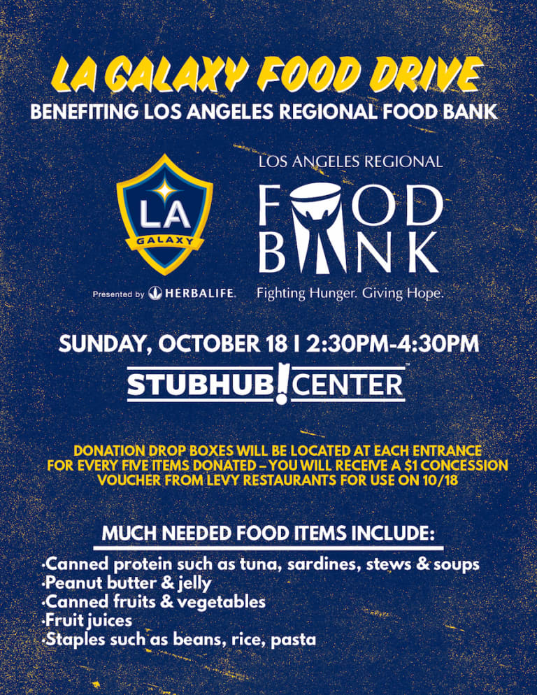 LA Galaxy to host food drive from October 11-18 to benefit LA Regional Food Bank -