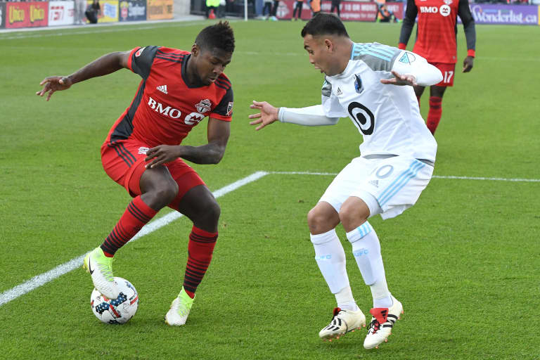 Weekly Recap: Double-Road-Game Week Edition - Miguel Ibarra defends a Toronto FC player