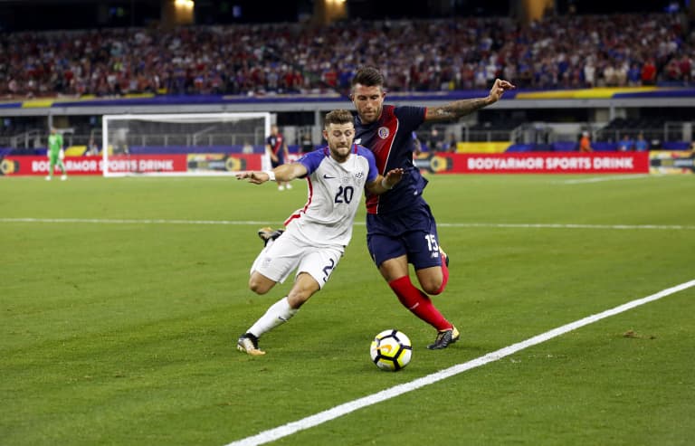 A Brief History of the Gold Cup - MNUFC defender Francisco Calvo plays for Costa Rica and battles for the ball against the United States' Paul Arriola in a 2017 Gold Cup match.