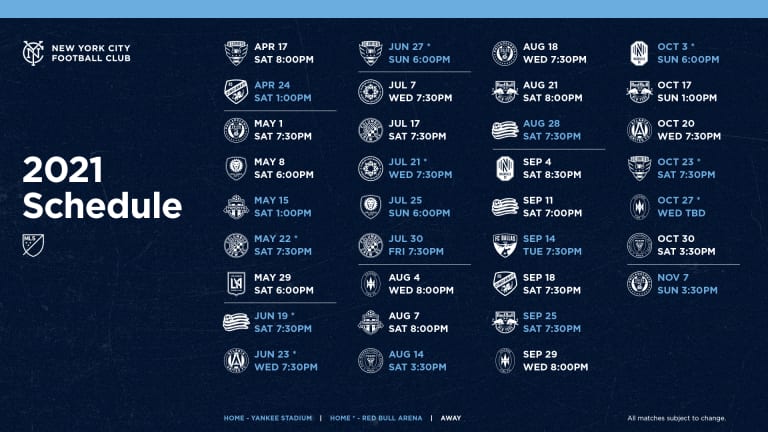 New York City FC Announces 2021 MLS Regular Season Schedule     -