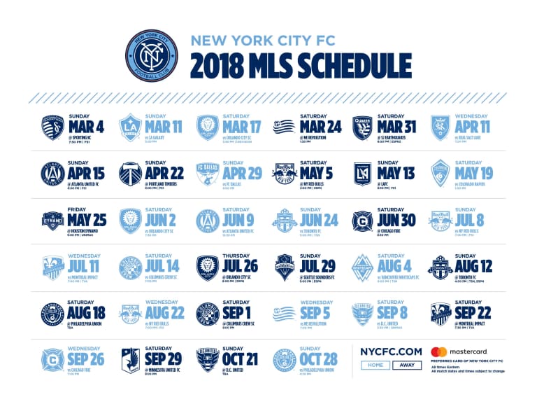 NYCFC anuncia calendario para la temporada regular 2018 -