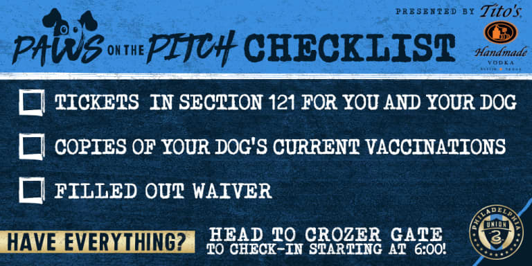 Paws on the Pitch set for September 7th friendly - https://philadelphia-mp7static.mlsdigital.net/elfinderimages/2019/Promos/Paws/PawsonthePitch_checklist.jpg