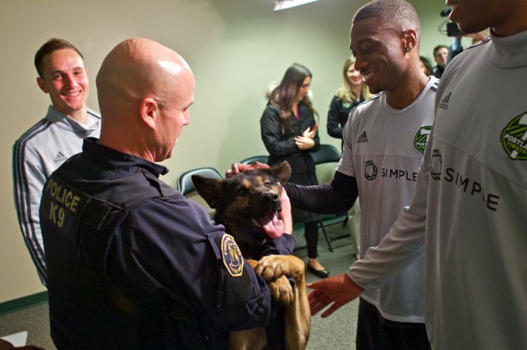 Portland Timbers welcome Portland Police Bureau Canine Unit dog, Timber -
