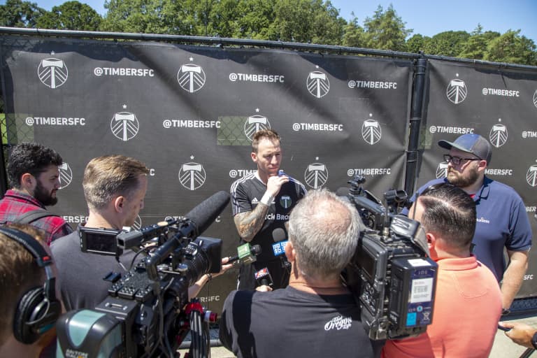 Steve Clark is interviews by media after Portland Timbers training (July 15, 2021)