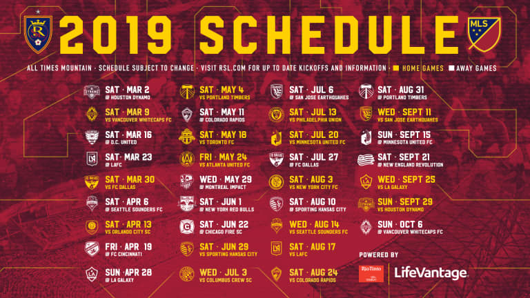 Real Salt Lake Announces 2019 MLS Regular Season Schedule -