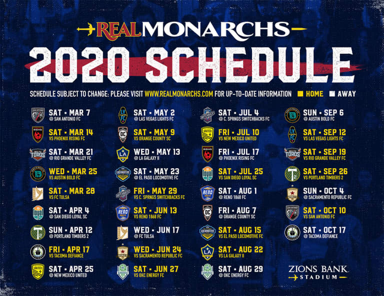 Real Monarchs Announce 2020 USL Championship Regular Season Schedule
