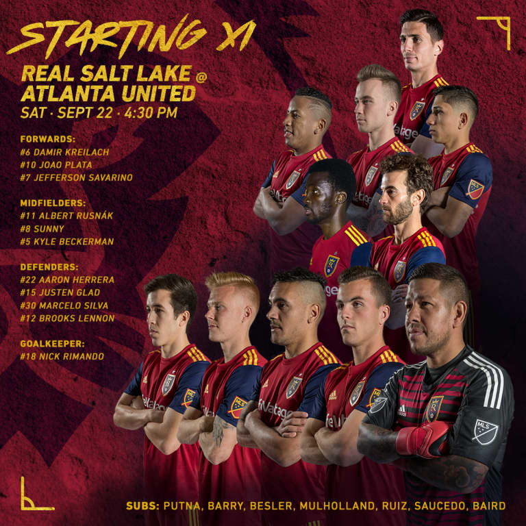 RSL Starting XI: Match 30 @ Atlanta United FC 9/22/18 -