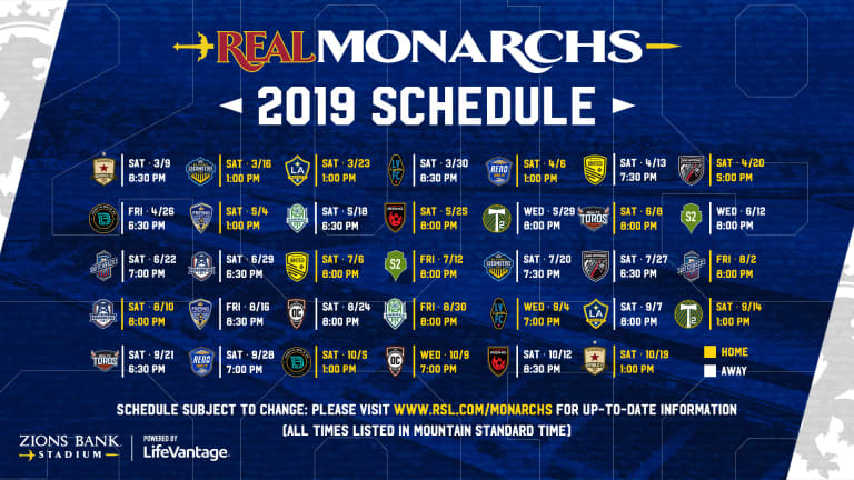 Real Monarchs SLC Announces Full 2019 Schedule -