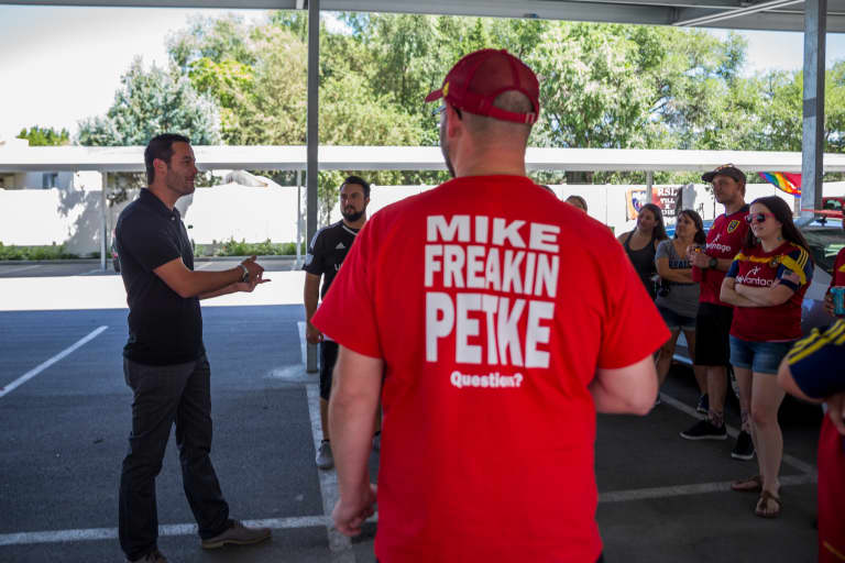 Mike Petke Pays Pregame Visit to RSL Supporters Before Match Against Columbus -