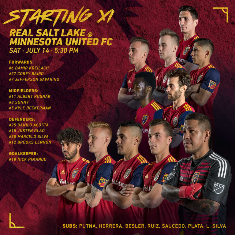RSL Starting XI: @ Minnesota United FC 7/14/18 -