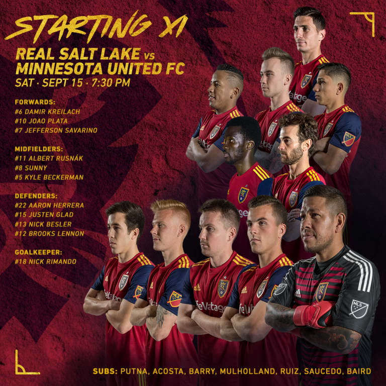 RSL Starting XI: Minnesota United 9/15/18 -
