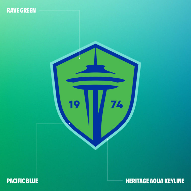 Graphic depicting the updated colors for our brand: Rave Green, Pacific Blue and Heritage Aqua