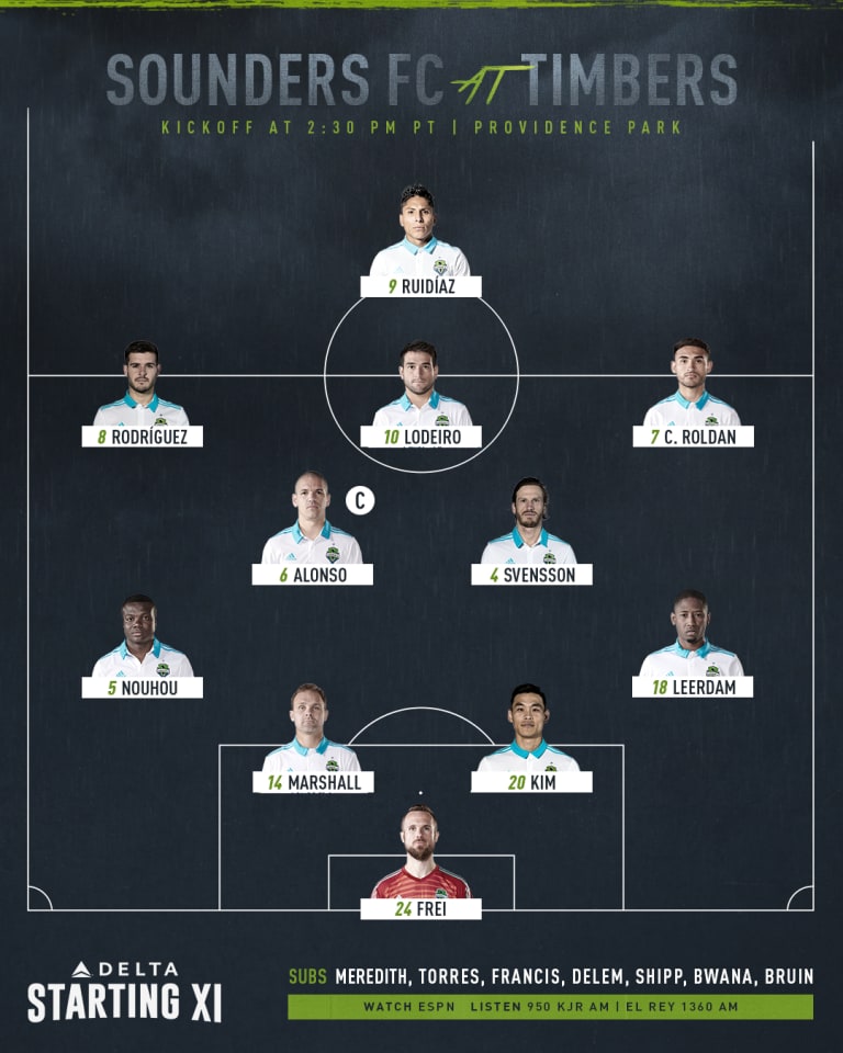 Seattle Sounders at Portland Timbers starting lineup: Brian Schmetzer rolls out same lineup from Decision Day for Leg 1 of Western Conference Semifinals -