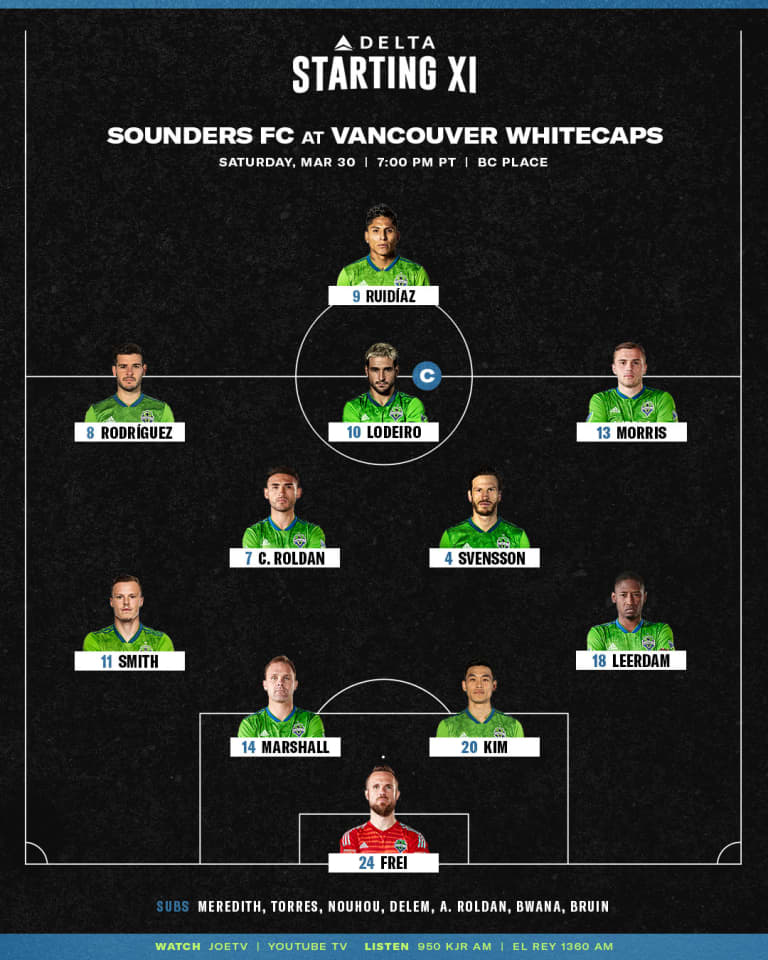 Seattle Sounders at Vancouver Whitecaps starting lineup: Sounders repeat lineup for fourth consecutive match -