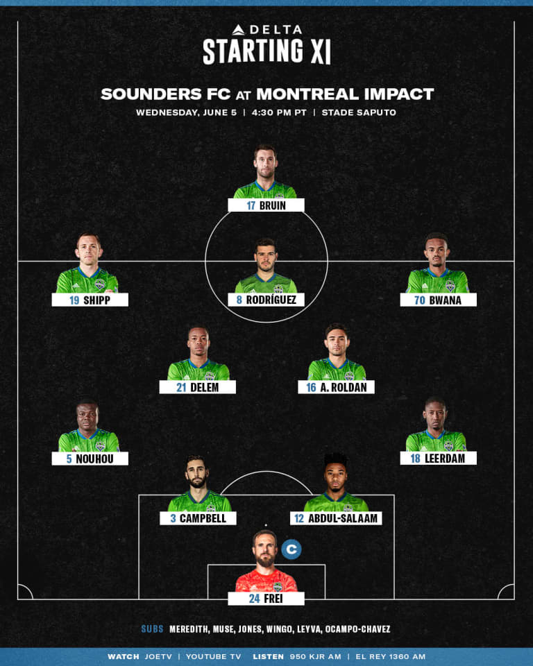 Seattle Sounders at Montreal Impact starting lineup: Víctor Rodríguez returns to Starting XI for first time since May 11 -