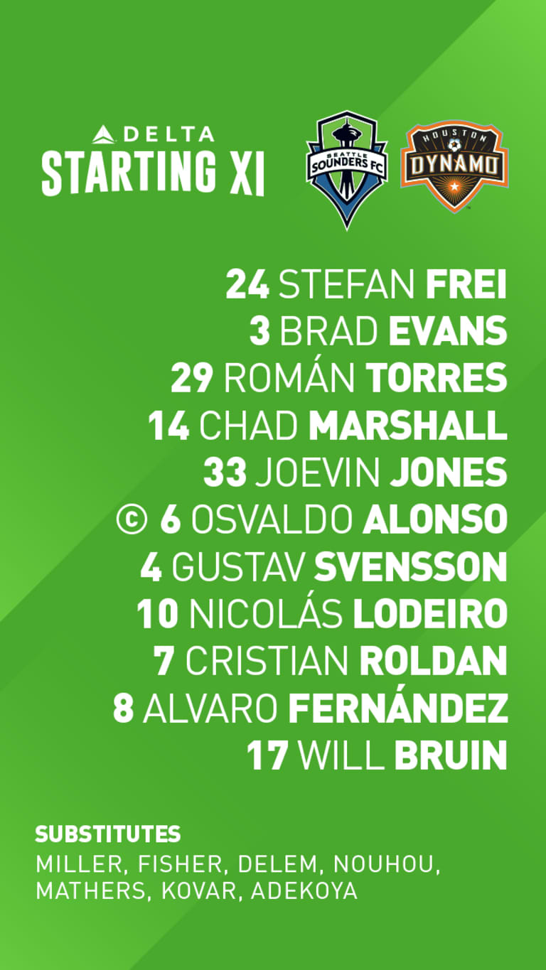 Seattle Sounders versus Houston Dynamo starting lineup: Will Bruin returns at forward -