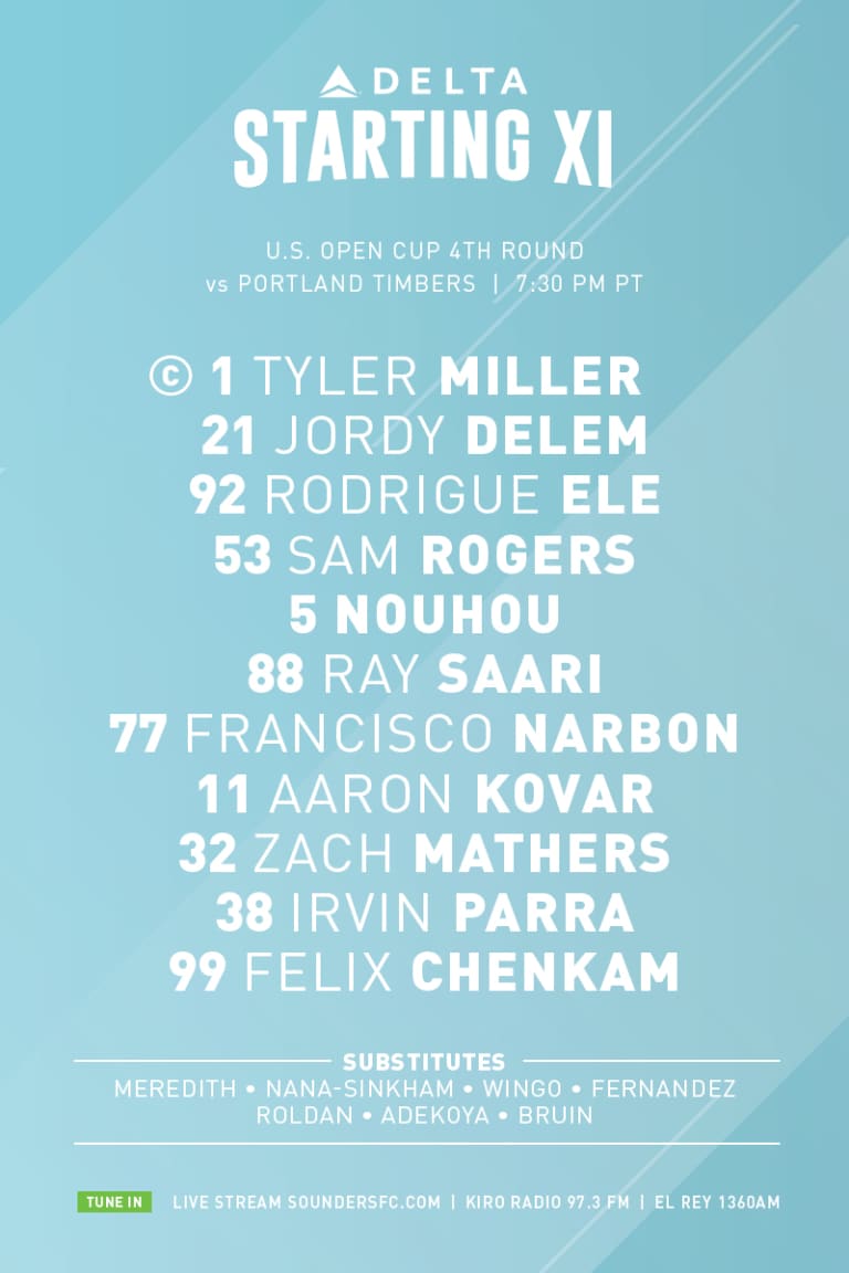 Seattle Sounders versus Portland Timbers U.S. Open Cup: Six S2 players get nods in the starting lineup -