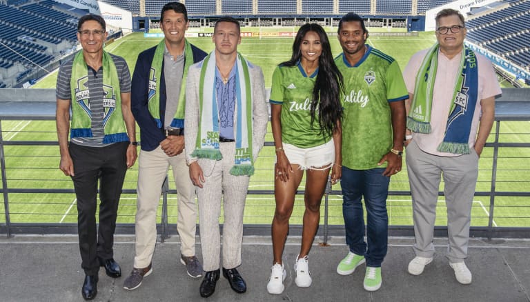 Sounders FC opens new chapter in club history, as 11 families with deep Seattle roots join Rave Green Ownership group - Adrian Hanauer, Terry Myerson, Macklemore, Ciara Wilson, Russell Wilson, Drew Carey