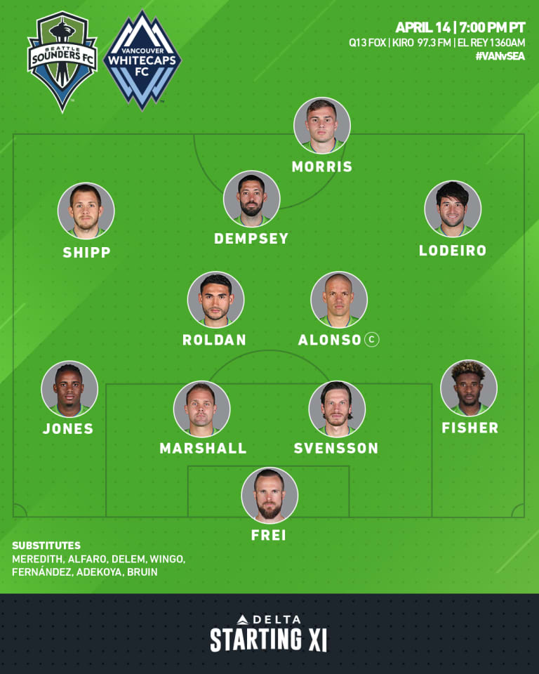 Seattle Sounders at Vancouver Whitecaps starting lineup: Gustav Svensson replaces injured Roman Torres at center back -
