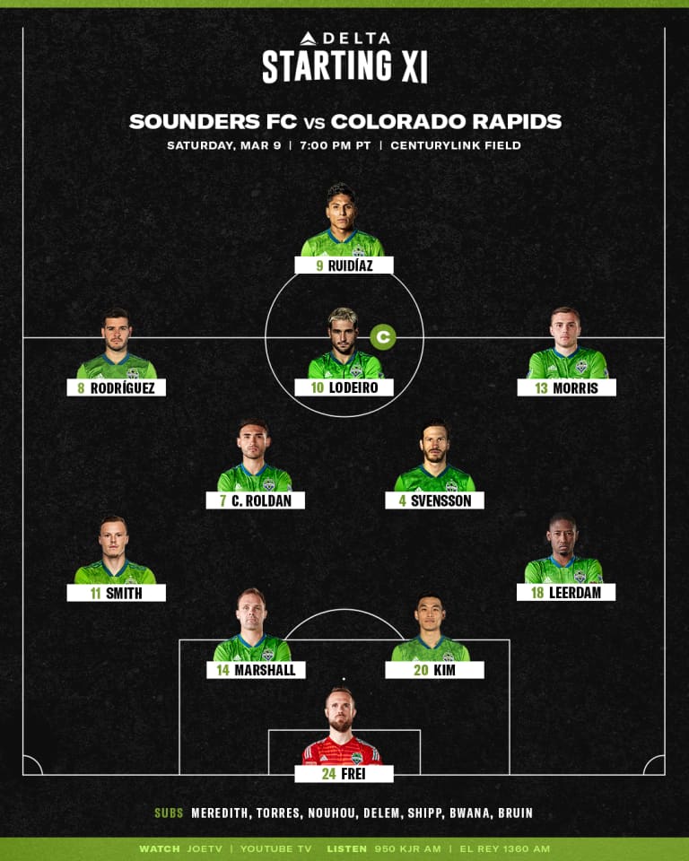 Seattle Sounders versus Colorado Rapids starting lineup: Sounders roll out same lineup from season-opening win -