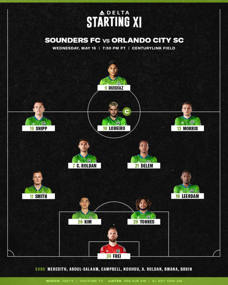 Seattle Sounders versus Orlando City starting lineup: Harry Shipp replaces injured Víctor Rodríguez -