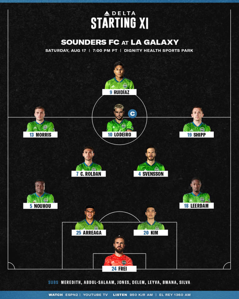 Seattle Sounders versus LA Galaxy starting lineup: Five changes from midweek match against Real Salt Lake -