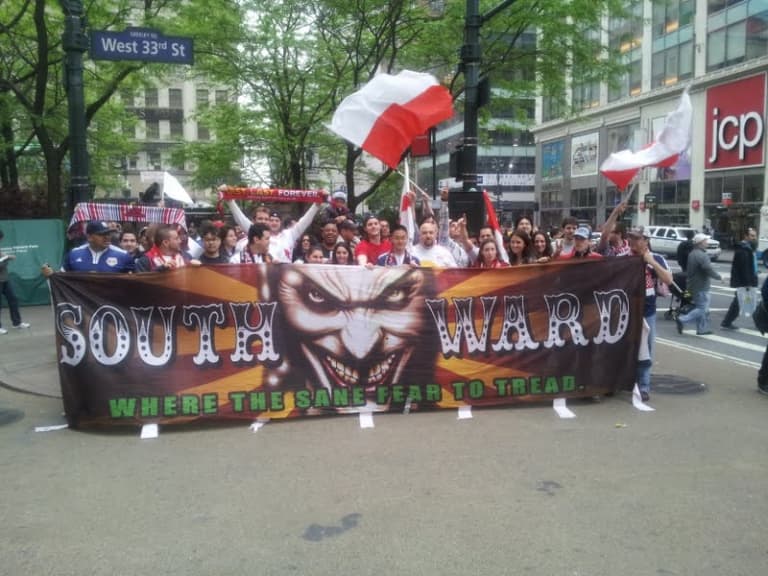 Red Bulls fans march through the streets of Manhattan ahead of LA game -
