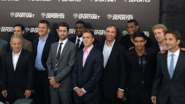 New TV partners Galaxy, Lakers rub shoulders on red carpet -