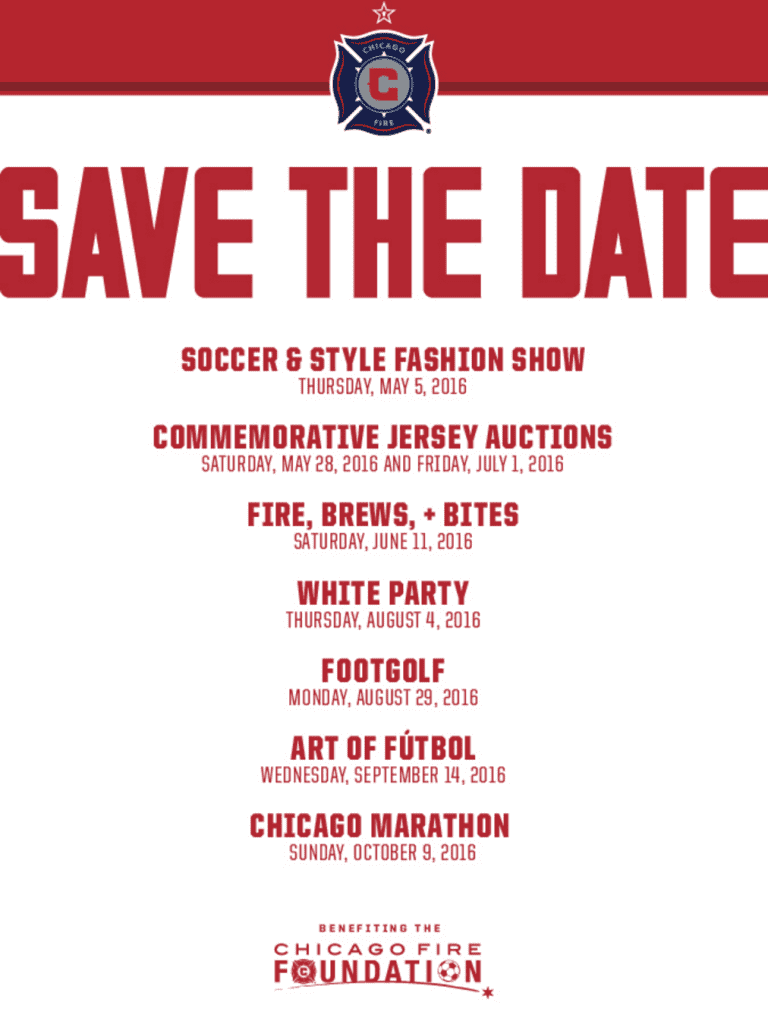 Save The Date! Chicago Fire Foundation Announces Annual Events Schedule -
