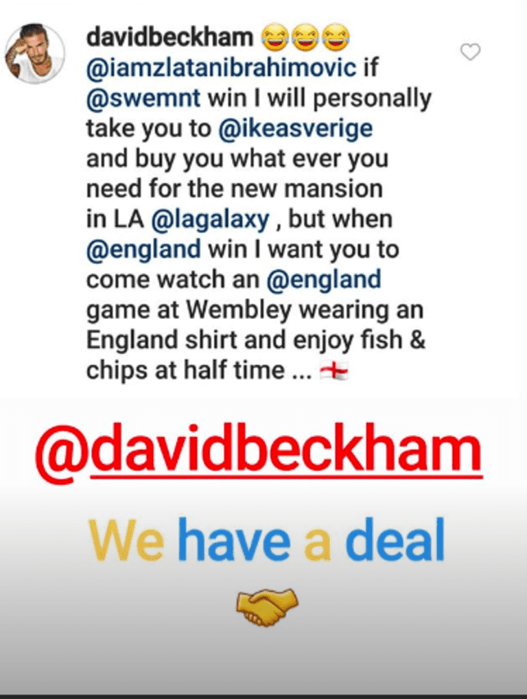 Zlatan Ibrahimovic places bet with David Beckham on 2018 FIFA World Cup quarterfinal match between Sweden and England -