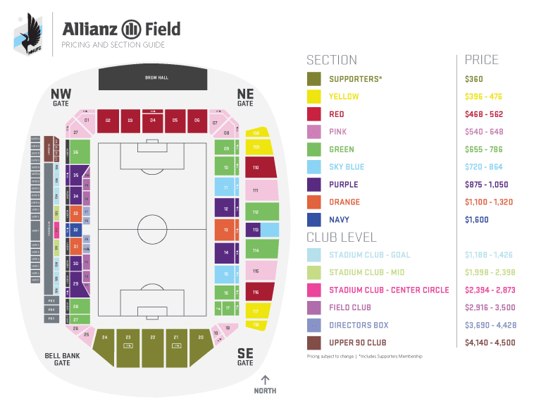 2019 Season Ticket Pricing - Allianz Field Pricing Map