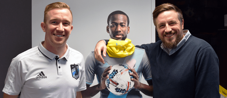 Weekly Recap: Home Opener Week - Jamie Watson and Steve McPherson with their arms around a carboard Kevin Molino